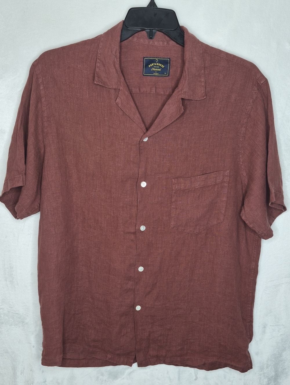 Portuguese Flannel Burgundy Linen Camp Collar Button Down Shirt Men XL